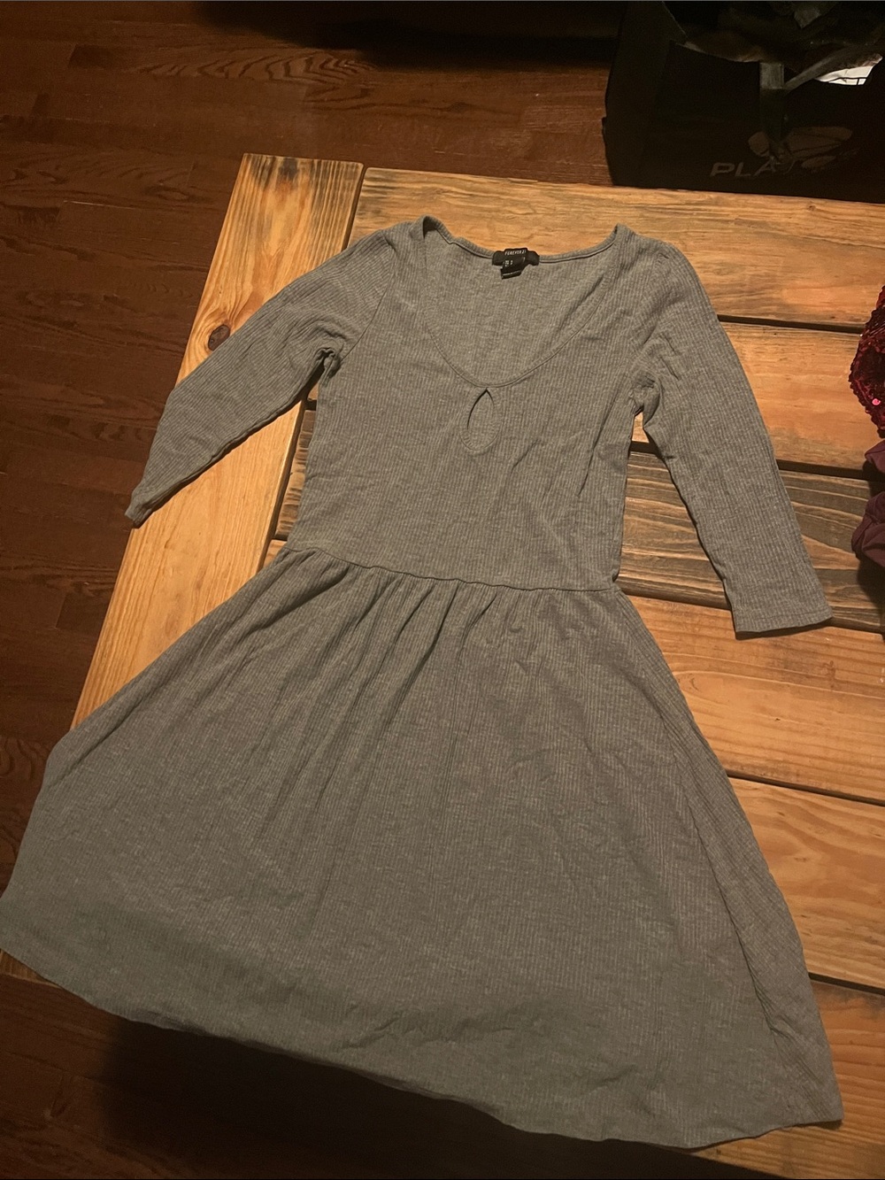 Forever 21 Gray Ribbed Long-Sleeve Fit & Flare Dress